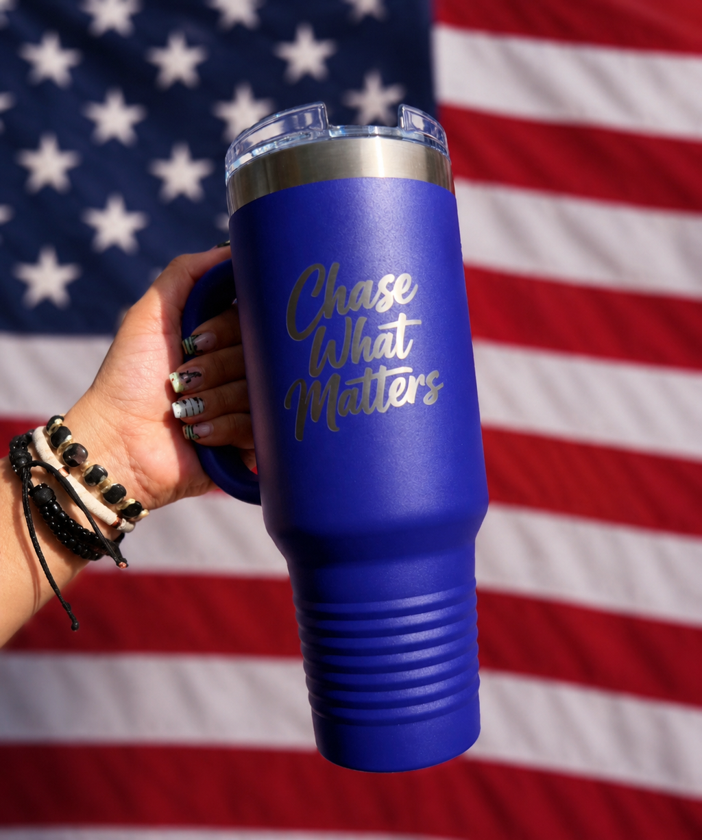 Blue Chase What Matters Adventure Tumbler