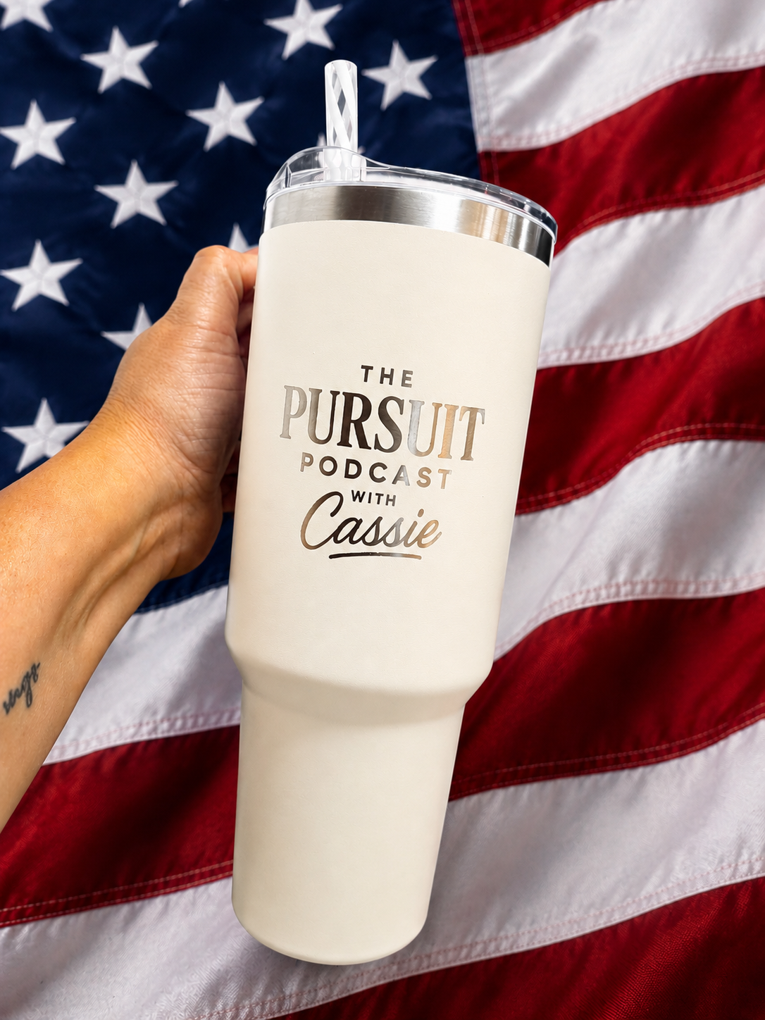 OG Pursuit Podcast Logo 40 oz White Stainless Steel Tumbler